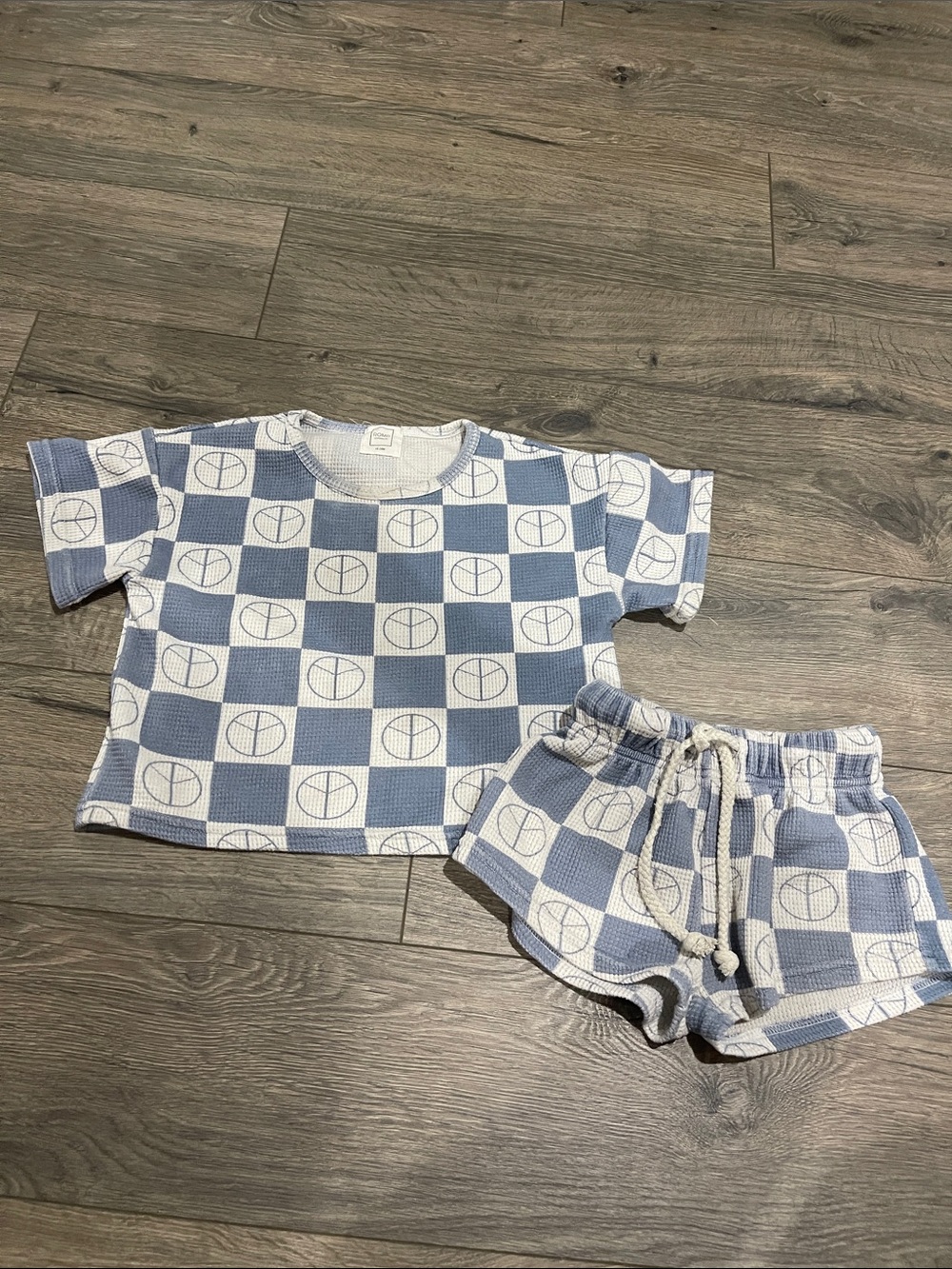 Kids Short Sleeve Blue & White Check Pajama Set